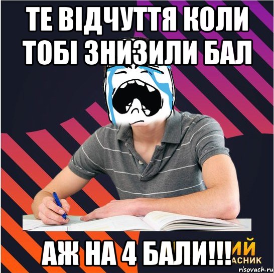 те відчуття коли тобі знизили бал аж на 4 бали!!!