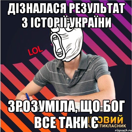дізналася результат з історії україни зрозуміла, що бог все таки є