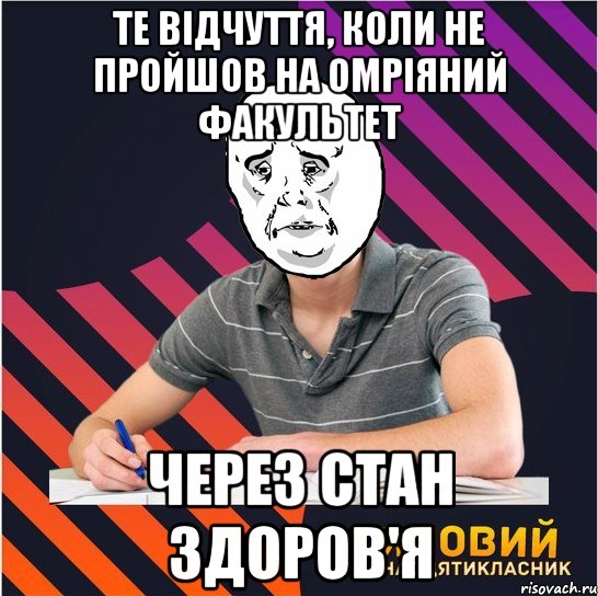 те відчуття, коли не пройшов на омріяний факультет через стан здоров'я, Мем Типовий одинадцятикласник