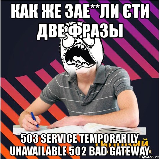 как же зае**ли єти две фразы 503 service temporarily unavailable 502 bad gateway, Мем Типовий одинадцятикласник