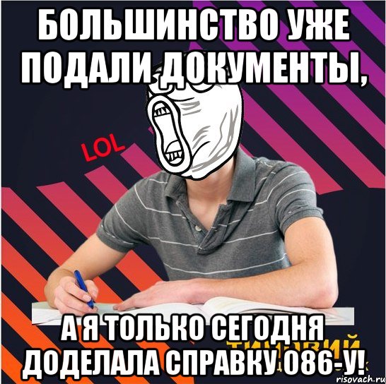 большинство уже подали документы, а я только сегодня доделала справку 086-у!, Мем Типовий одинадцятикласник