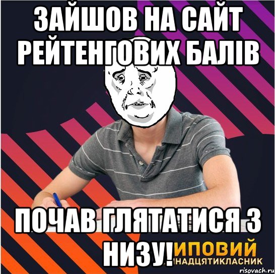 зайшов на сайт рейтенгових балів почав глятатися з низу!, Мем Типовий одинадцятикласник