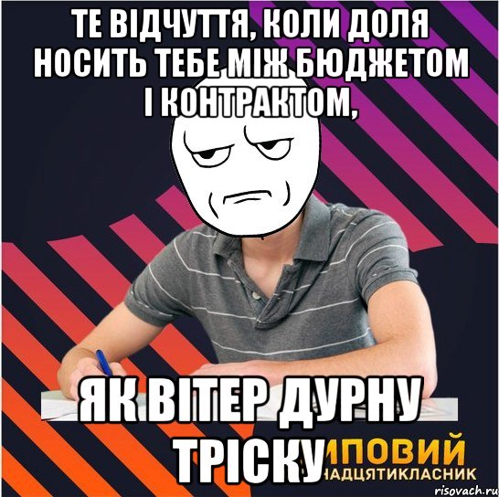 те відчуття, коли доля носить тебе між бюджетом і контрактом, як вітер дурну тріску