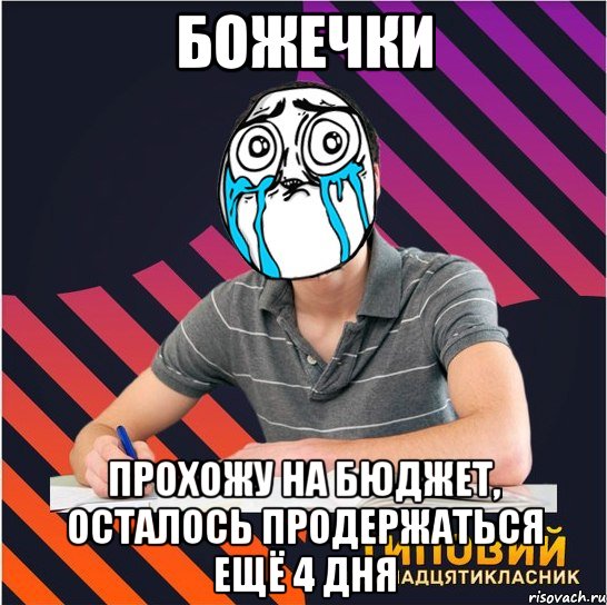 божечки прохожу на бюджет, осталось продержаться ещё 4 дня, Мем Типовий одинадцятикласник