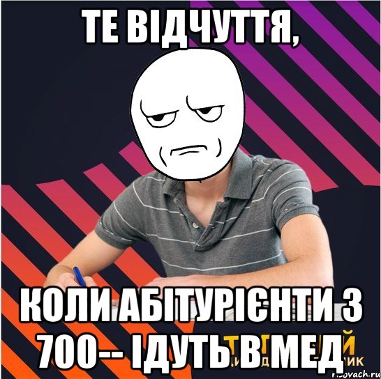 те відчуття, коли абітурієнти з 700-- ідуть в мед, Мем Типовий одинадцятикласник