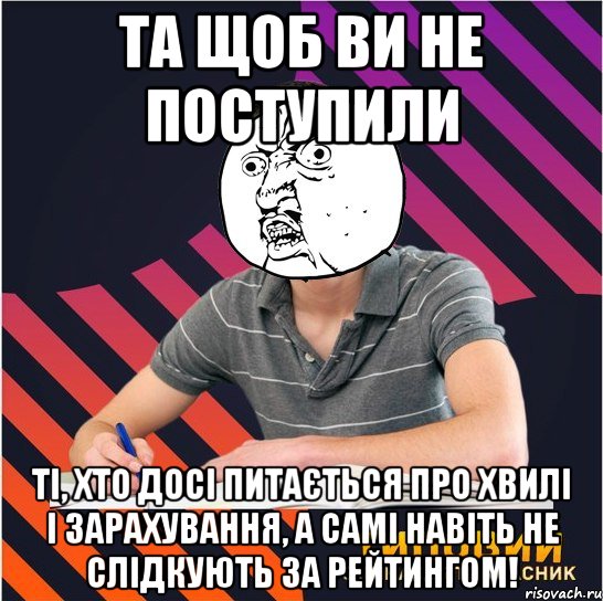 та щоб ви не поступили ті, хто досі питається про хвилі і зарахування, а самі навіть не слідкують за рейтингом!, Мем Типовий одинадцятикласник