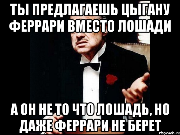 ты предлагаешь цыгану феррари вместо лошади а он не то что лошадь, но даже феррари не берет, Мем ты делаешь это без уважения