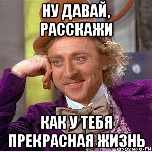 ну давай, расскажи как у тебя прекрасная жизнь, Мем Ну давай расскажи (Вилли Вонка)