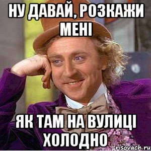 ну давай, розкажи мені як там на вулиці холодно, Мем Ну давай расскажи (Вилли Вонка)