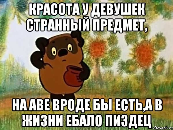 красота у девушек странный предмет, на аве вроде бы есть,а в жизни ебало пиздец, Мем Винни пух чешет затылок