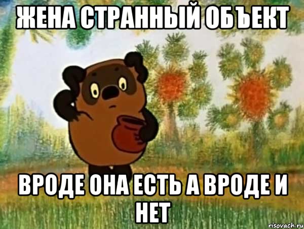 жена странный объект вроде она есть а вроде и нет, Мем Винни пух чешет затылок