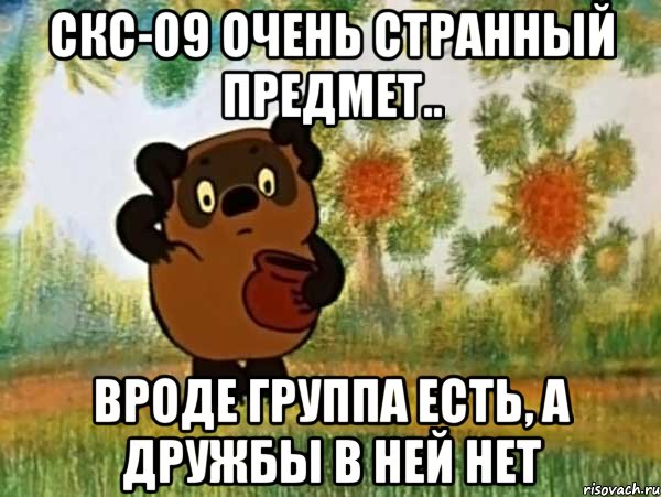 скс-09 очень странный предмет.. вроде группа есть, а дружбы в ней нет, Мем Винни пух чешет затылок