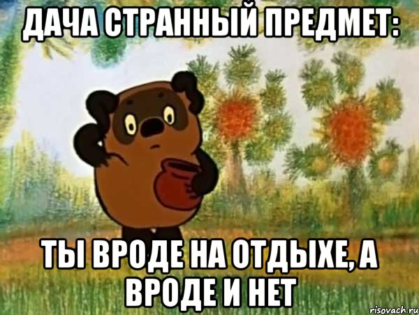 дача странный предмет: ты вроде на отдыхе, а вроде и нет, Мем Винни пух чешет затылок