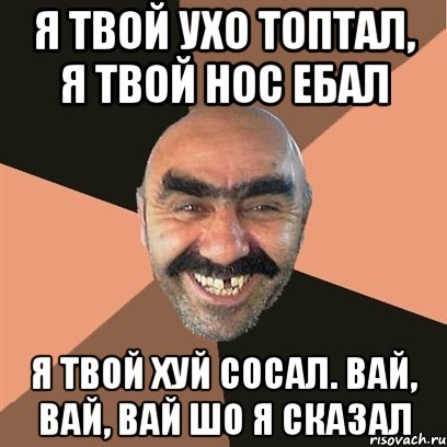 я твой ухо топтал, я твой нос ебал я твой хуй сосал. вай, вай, вай шо я сказал, Мем Я твой дом труба шатал