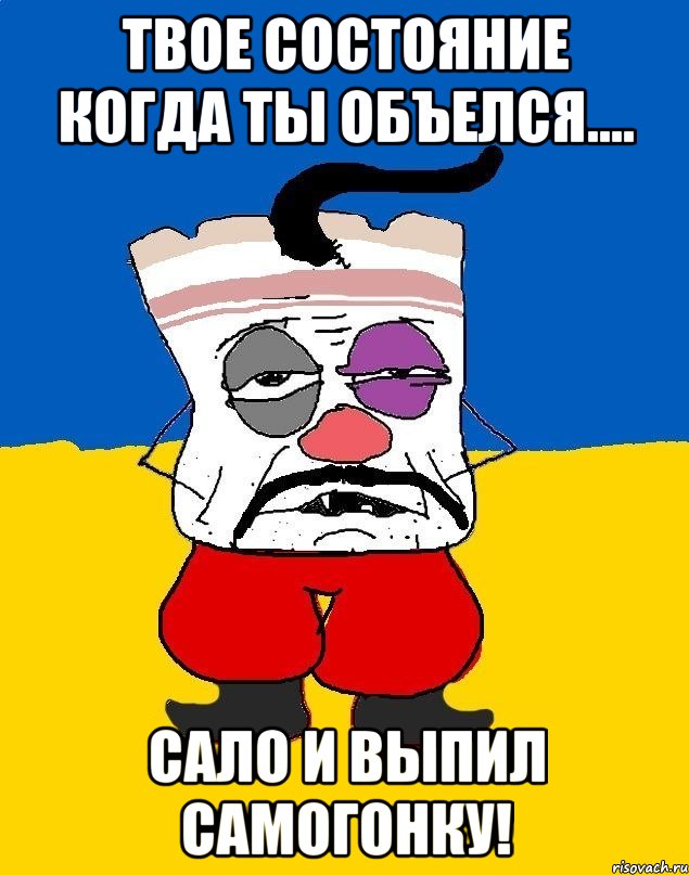 твое состояние когда ты объелся.... сало и выпил самогонку!, Мем Западенец - тухлое сало