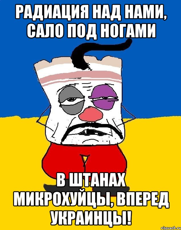 радиация над нами, сало под ногами в штанах микрохуйцы, вперед украинцы!, Мем Западенец - тухлое сало