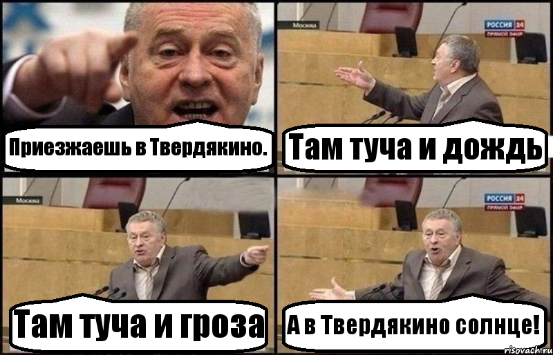 Приезжаешь в Твердякино. Там туча и дождь Там туча и гроза А в Твердякино солнце!, Комикс Жириновский