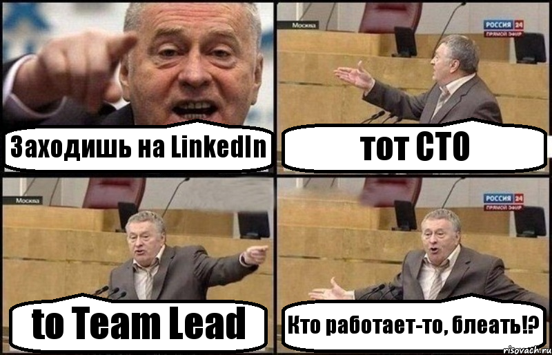 Заходишь на LinkedIn тот CTO to Team Lead Кто работает-то, блеать!?, Комикс Жириновский