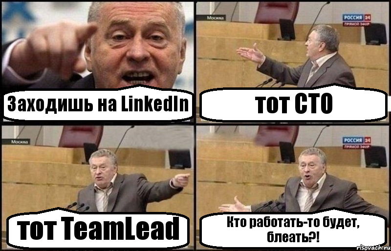 Заходишь на LinkedIn тот CTO тот TeamLead Кто работать-то будет, блеать?!, Комикс Жириновский