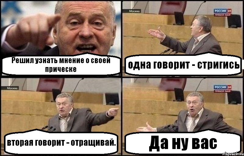 Решил узнать мнение о своей прическе одна говорит - стригись вторая говорит - отращивай. Да ну вас, Комикс Жириновский