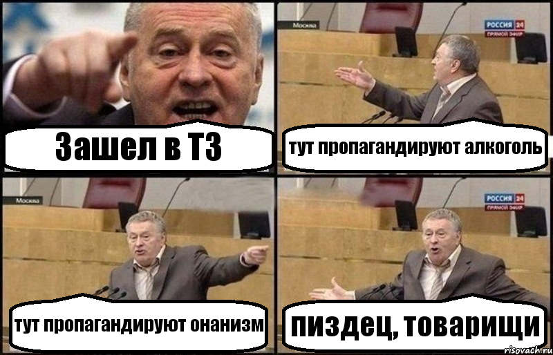 Зашел в ТЗ тут пропагандируют алкоголь тут пропагандируют онанизм пиздец, товарищи, Комикс Жириновский