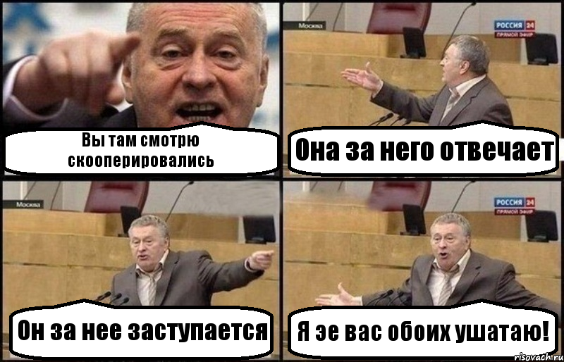 Вы там смотрю скооперировались Она за него отвечает Он за нее заступается Я эе вас обоих ушатаю!, Комикс Жириновский