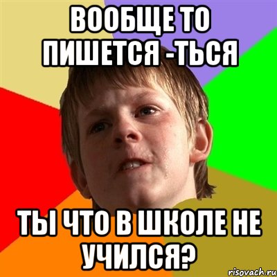 вообще то пишется -ться ты что в школе не учился?, Мем Злой школьник