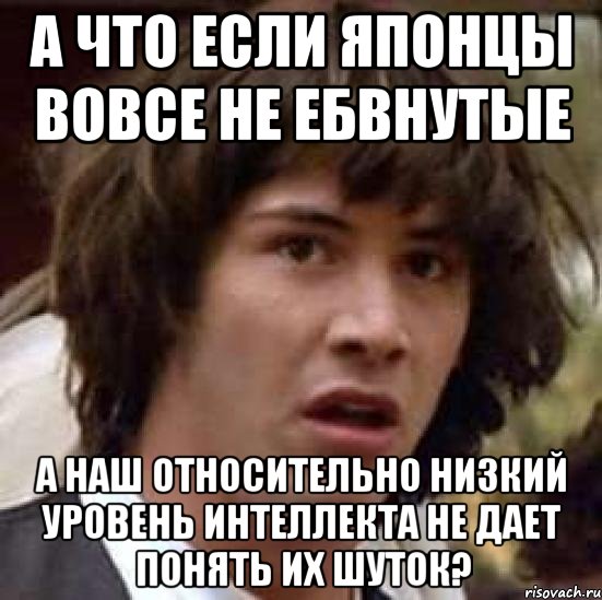 а что если японцы вовсе не ебвнутые а наш относительно низкий уровень интеллекта не дает понять их шуток?, Мем А что если (Киану Ривз)