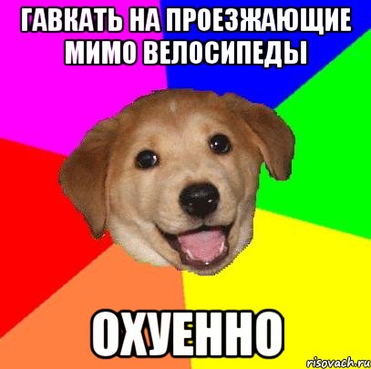 гавкать на проезжающие мимо велосипеды охуенно, Мем Advice Dog