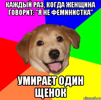 каждый раз, когда женщина говорит: "я не феминистка" умирает один щенок, Мем Advice Dog