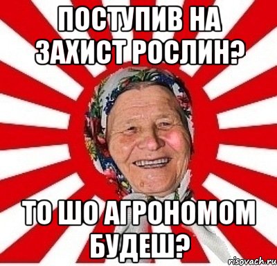 поступив на захист рослин? то шо агрономом будеш?, Мем  бабуля