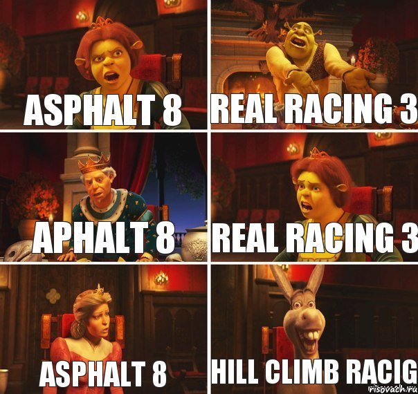 Asphalt 8 Real Racing 3 Aphalt 8 Real Racing 3 Asphalt 8 Hill Climb Racig, Комикс  Шрек Фиона Гарольд Осел