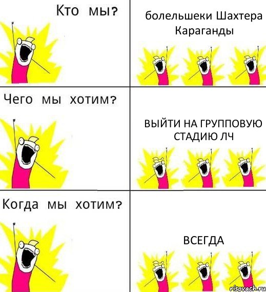 болельшеки Шахтера Караганды выйти на групповую стадию лч всегда, Комикс Что мы хотим