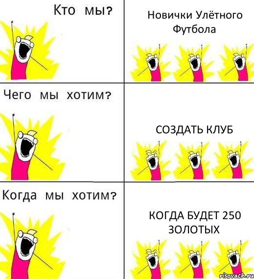 Новички Улётного Футбола Создать клуб Когда будет 250 золотых, Комикс Что мы хотим