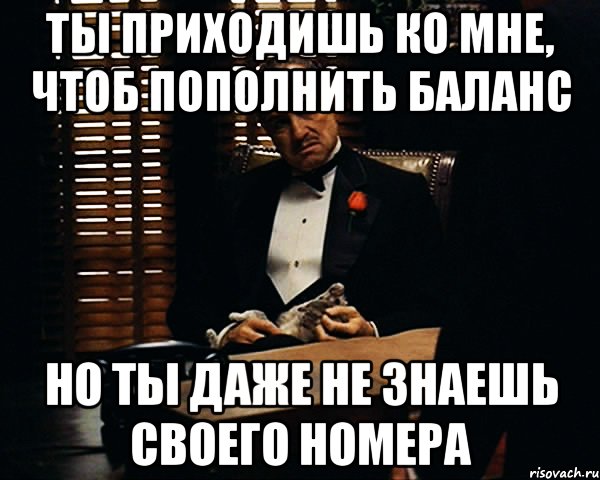 ты приходишь ко мне, чтоб пополнить баланс но ты даже не знаешь своего номера, Мем Дон Вито Корлеоне