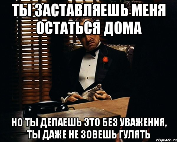 ты заставляешь меня остаться дома но ты делаешь это без уважения, ты даже не зовешь гулять, Мем Дон Вито Корлеоне