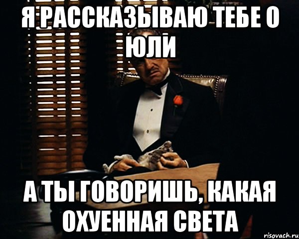 я рассказываю тебе о юли а ты говоришь, какая охуенная света, Мем Дон Вито Корлеоне