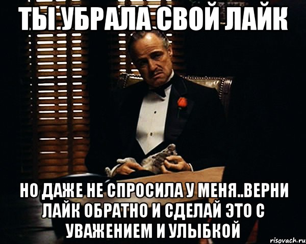 ты убрала свой лайк но даже не спросила у меня..верни лайк обратно и сделай это с уважением и улыбкой, Мем Дон Вито Корлеоне