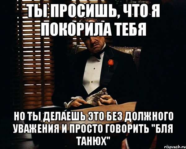 ты просишь, что я покорила тебя но ты делаешь это без должного уважения и просто говорить "бля танюх", Мем Дон Вито Корлеоне