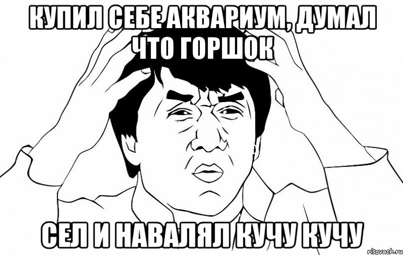 купил себе аквариум, думал что горшок сел и навалял кучу кучу, Мем ДЖЕКИ ЧАН