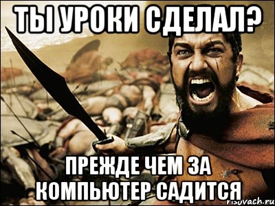 ты уроки сделал? прежде чем за компьютер садится, Мем Это Спарта