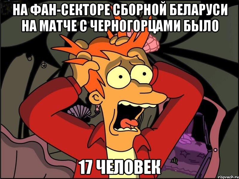 на фан-секторе сборной беларуси на матче с черногорцами было 17 человек, Мем Фрай в панике