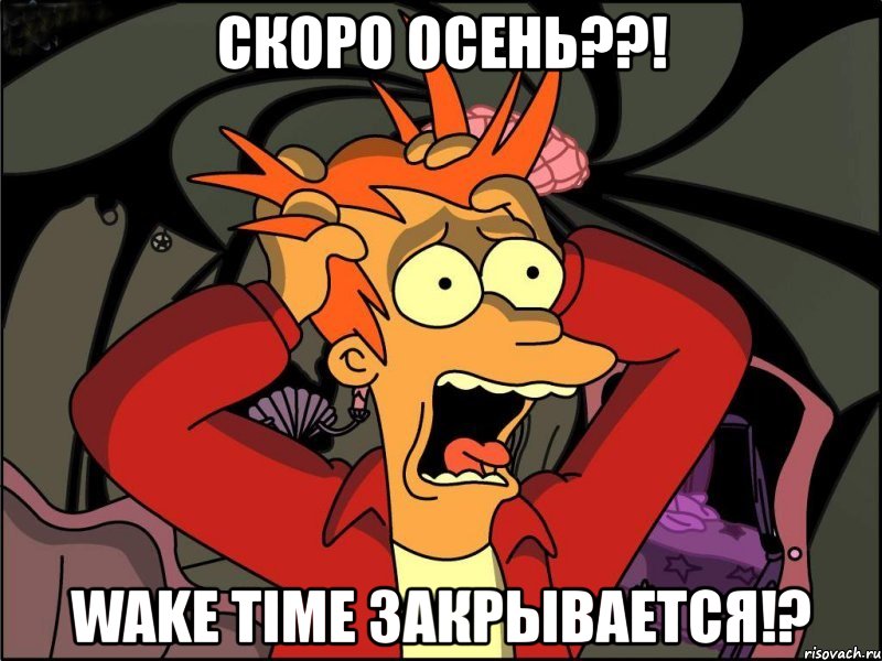 скоро осень??! wake time закрывается!?, Мем Фрай в панике