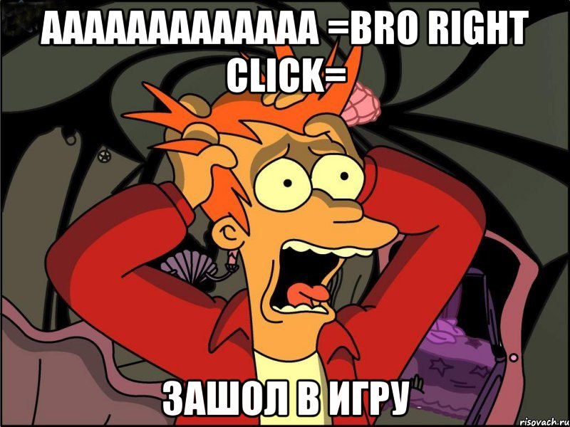 ааааааааааааа =bro right click= зашол в игру, Мем Фрай в панике