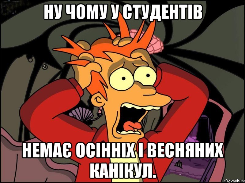 ну чому у студентів немає осінніх і весняних канікул., Мем Фрай в панике