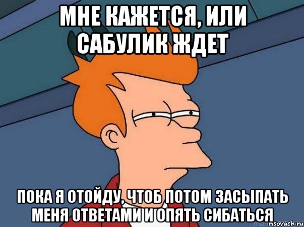 мне кажется, или сабулик ждет пока я отойду, чтоб потом засыпать меня ответами и опять сибаться, Мем  Фрай (мне кажется или)