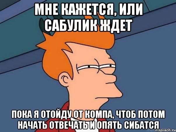 мне кажется, или сабулик ждет пока я отойду от компа, чтоб потом начать отвечать и опять сибатся, Мем  Фрай (мне кажется или)