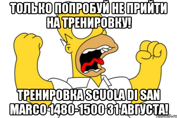 только попробуй не прийти на тренировку! тренировка scuola di san marco 1480-1500 31 августа!, Мем Разъяренный Гомер