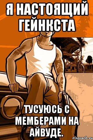 я настоящий гейнкста тусуюсь с мемберами на айвуде., Мем GTA