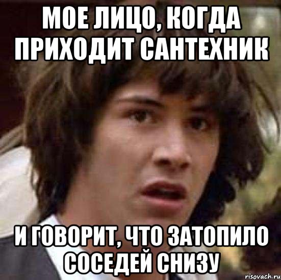 мое лицо, когда приходит сантехник и говорит, что затопило соседей снизу, Мем А что если (Киану Ривз)